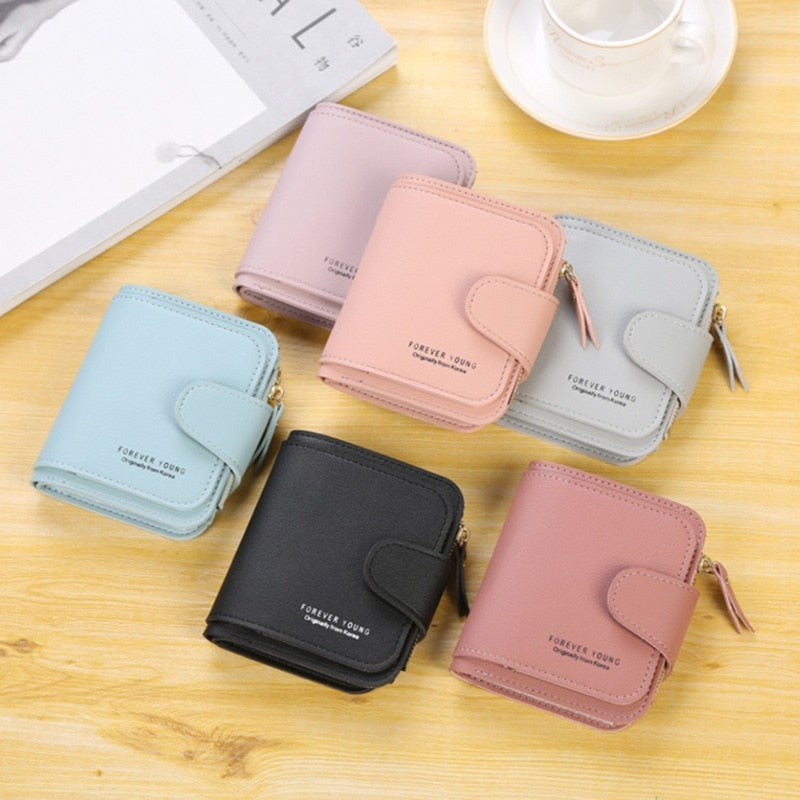 PU Leather Women Wallet Female Hasp Short Wallets Solid Color Coin Handbag For Women Fashion Multipurpose Purses Card Holder