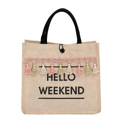 Women Summer Beach Bags Handbags Large Capacity Lady Tassel Shoulder Bag Big Letter Linen Totes Casual Girls Travel Shopping Bag