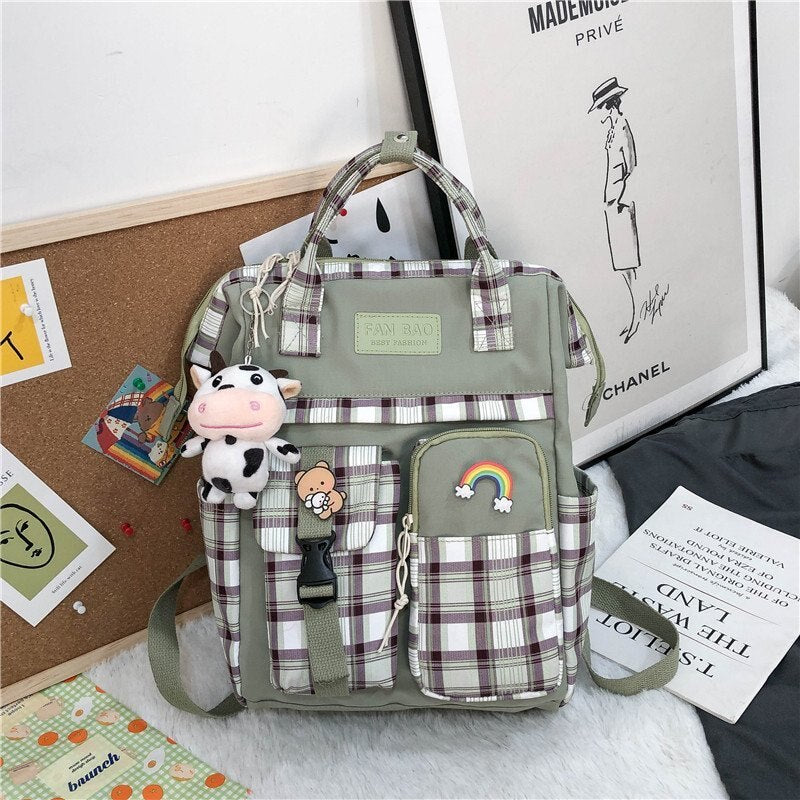 Vintage Casual Women Plaid Purple Backpacks New Fashion Black Cow Pattern Travel Bag for Teenager Girls Backpack School Bag