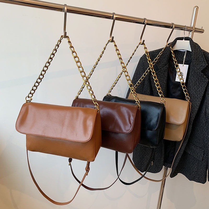 New Vintage High Quality Women Crossbody Bags Chain Design Underarm Single Shoulder Purse Woman Handbag Square Totes Sling Bags