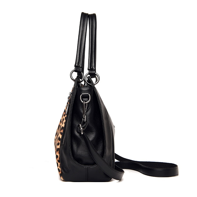 YILIAN Leopard print middle-aged woman's handbag soft leather armpit bag fashionable zebra-print large bag high-end tote bag
