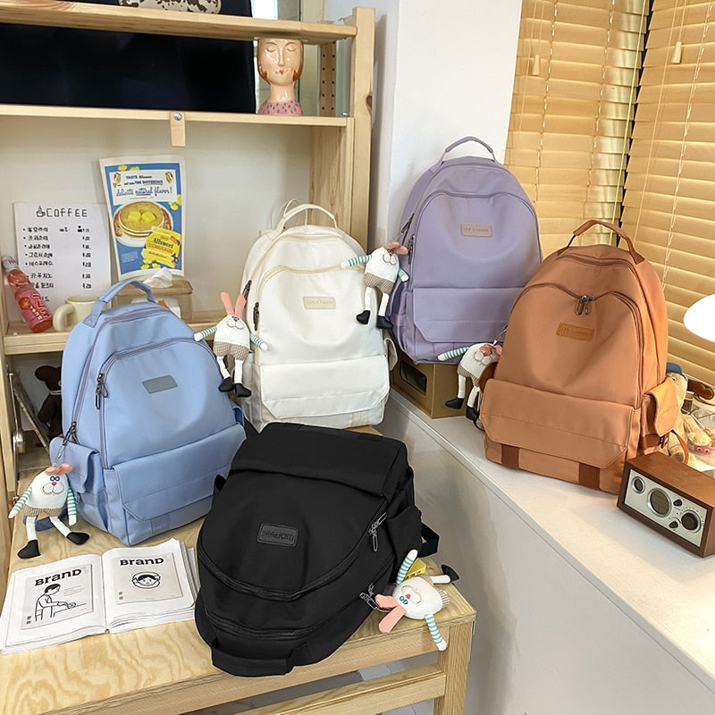 SEETIC Fashion Women School Backpacks Solid Color Famale Backpack Waterproof Nylon Student Backpack Women Casual Schoolbag