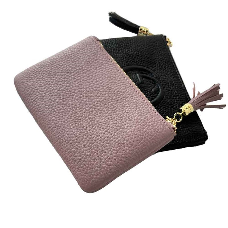 New Men's and Women's Wallet Cowhide Card Holder Mini Bag Cash Card Coin Wallet Business Saffiano Gu Pink Black