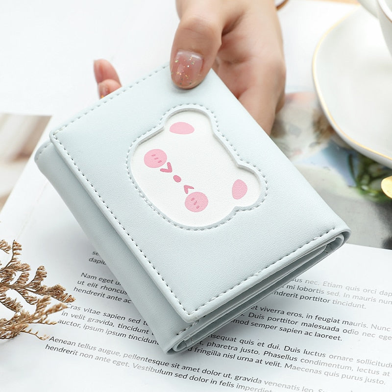 Brand Designer Cute bear Small Three Fold Wallets For Women Soft PU Leather Card Holder Purse Ladies Fashion Purses Female