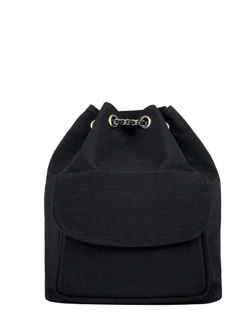 Simple casual silk black chain bucket bag drawstring drawstring mouth large capacity commuter backpack backpacks for women