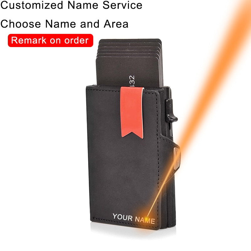 Genuine Leather Rfid Card Holder Men Wallets Slim Thin Coin Pocket Wallet Money Bags Luxury Mini Metal Wallet Male Purses Walet