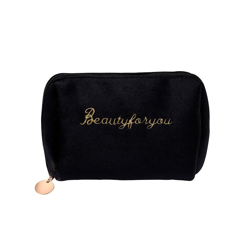 PURDORED 1 Pc Gold Thread Embroidery Cosmetic Bag for Women Vintage Velvet Make Up Bag Travel Solid Color Female Make Up Pouch