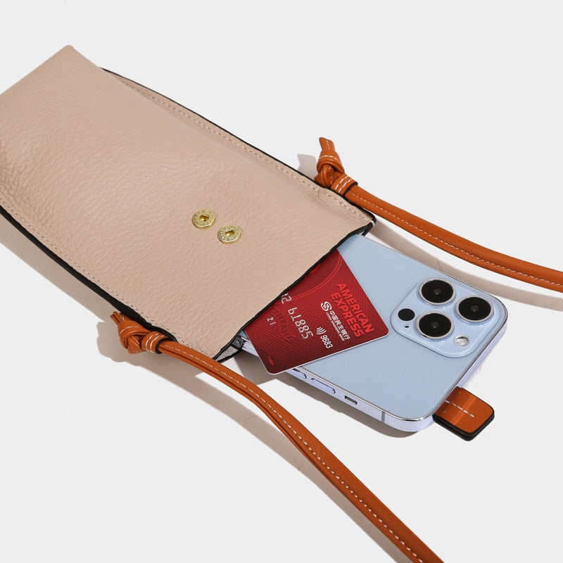 Genuine Leather Women's Shoulder Bag Fashion Trend Mobile Phone Bag Ladies Messenger Bag Simple Crossbody Bag With Card Holder