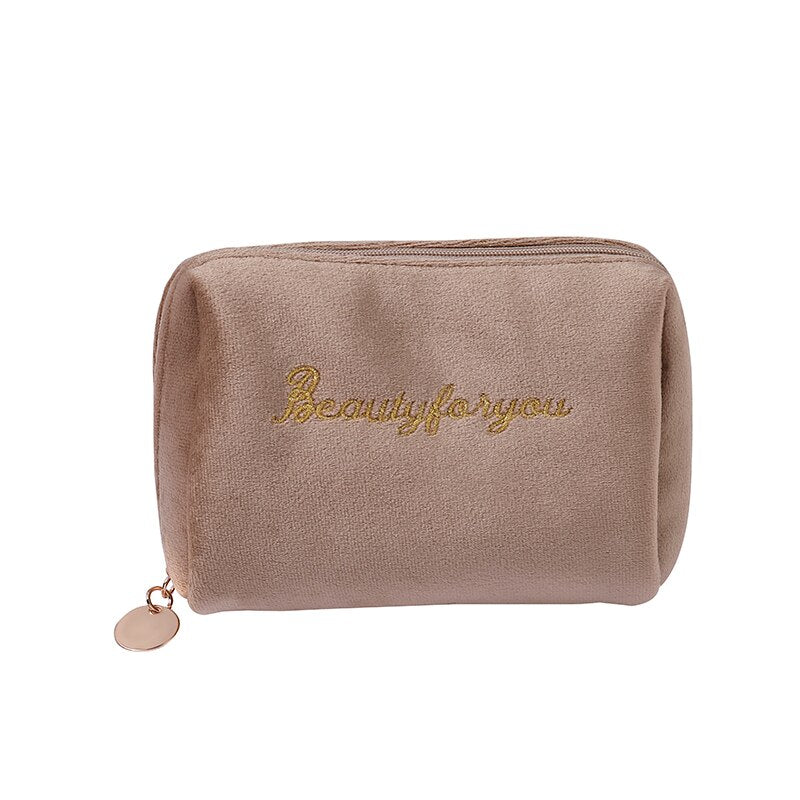 PURDORED 1 Pc Gold Thread Embroidery Cosmetic Bag for Women Vintage Velvet Make Up Bag Travel Solid Color Female Make Up Pouch