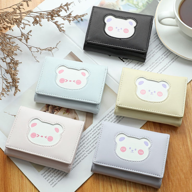 Brand Designer Cute bear Small Three Fold Wallets For Women Soft PU Leather Card Holder Purse Ladies Fashion Purses Female