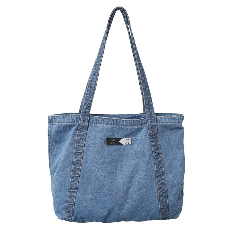 Large Capacity Canvas Shoulder Bags For Women Solid Fashion Fold Female Handbag Jean Big Shopping Eco Bag Denim Crossbody Bags