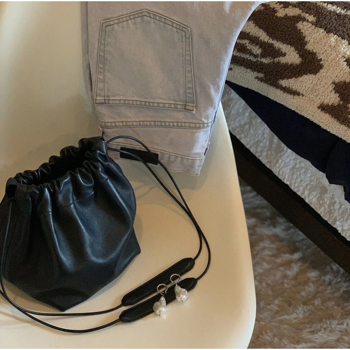 Niche Design Canvas Leather Dumpling Bag INS Drawstring Crossbody Shoulder Wonton Bucket Bag Dual-use Ladies