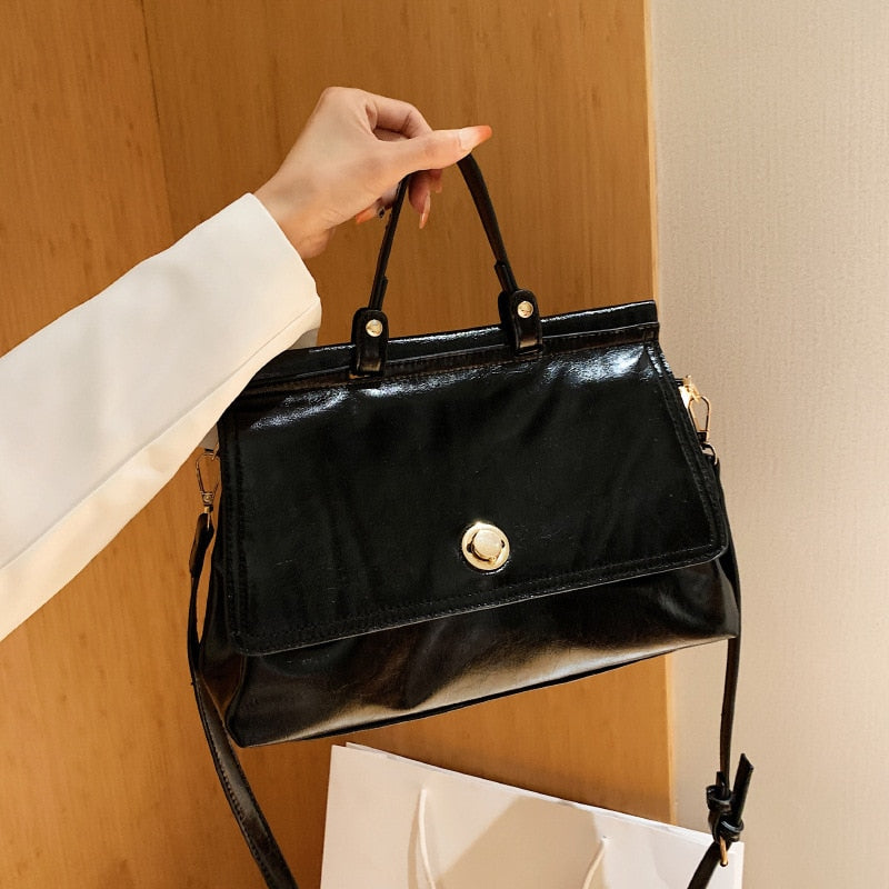 Solid Color Shoulder Bag Pu Leather Women's Handbag Purse High Capacity Tote Bag Trendy Portable Mobile Female Crossbody Bags