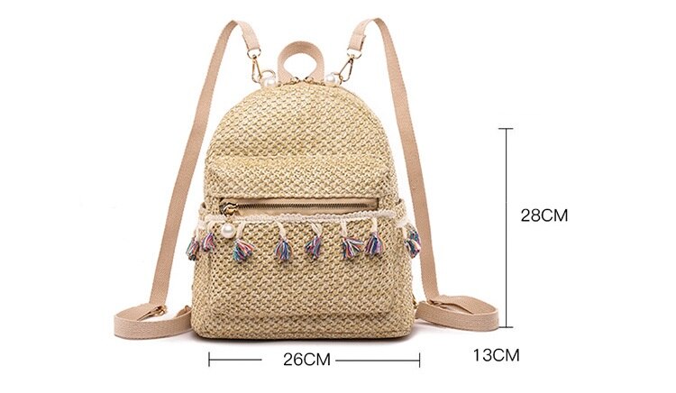 Fashion Tassels Women Backpacks Straw female Shoulder bag National Beach Backpack Teenage Girl Travel Rucksack bags bolsa khaki