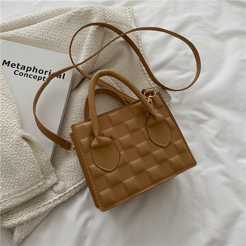 Fashion Pu Leather Women Shoulder Bag High Quality Checkered Crossbody Bag Woman Luxury Designer Casual Women Messenger Bag