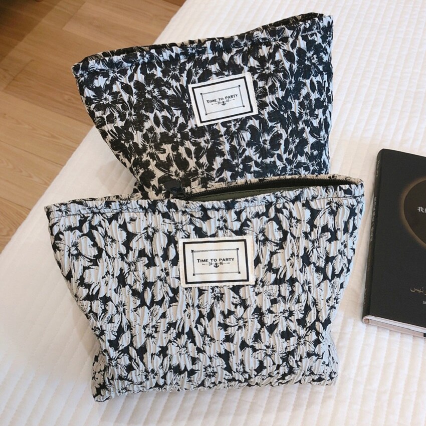 1Pcs Floral Cosmetic Bag Case Cotton Fabric Makeup Organizer Women Girl Necesserie Beauty Storage Case Large Travel Toiletry Bag