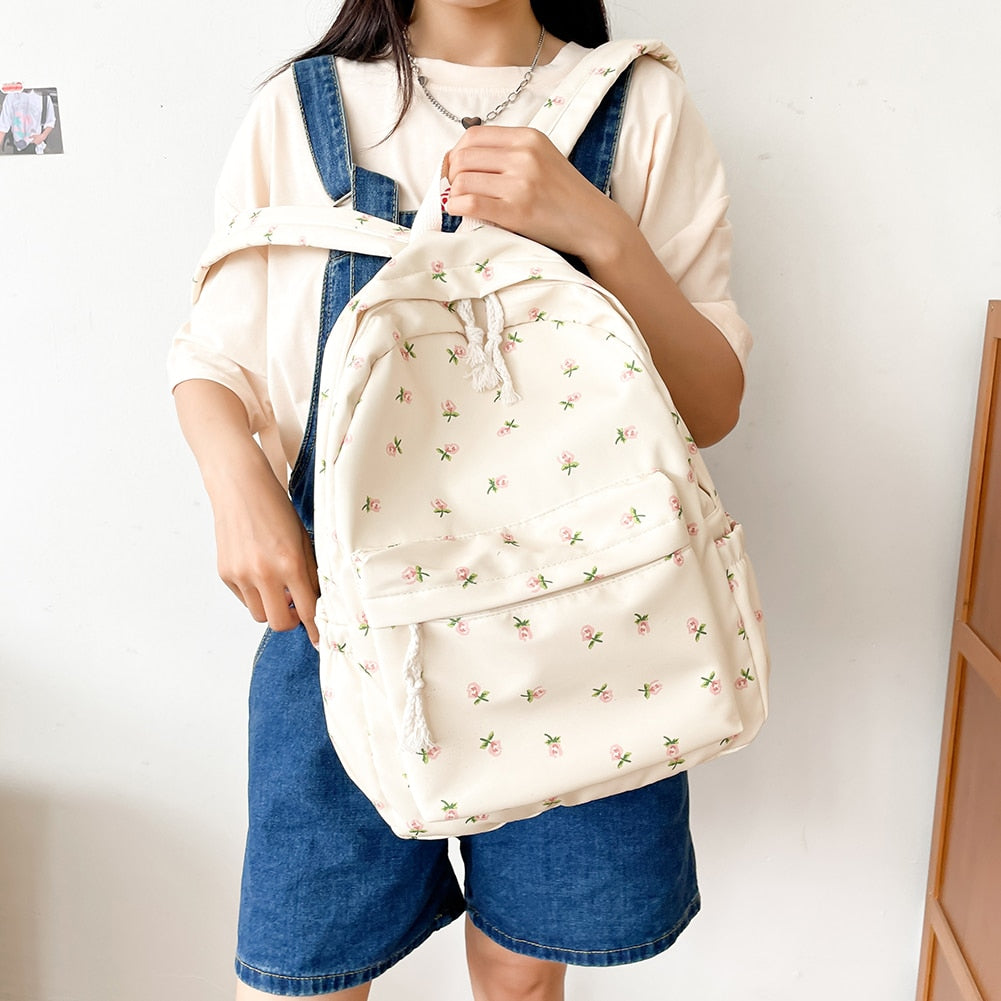 Students Nylon Backpack Women Casual Floral Printing Backpacks School Bags for Teenage Girls Bookbags Female Travel Knapsack