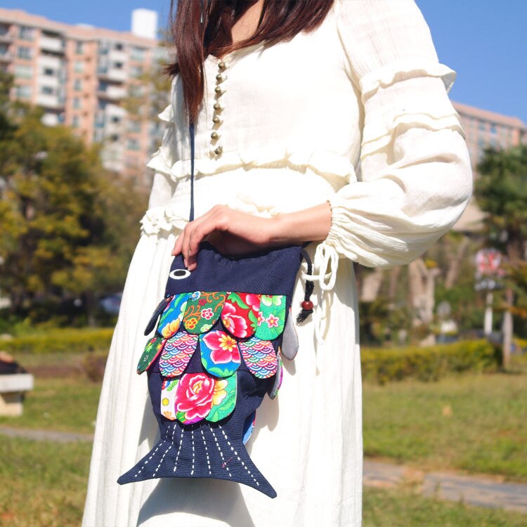 Pure Handmade Fish Women Bag Floral Flower Patchwork Shoulder Bags Hobo Women's Handbag Purse