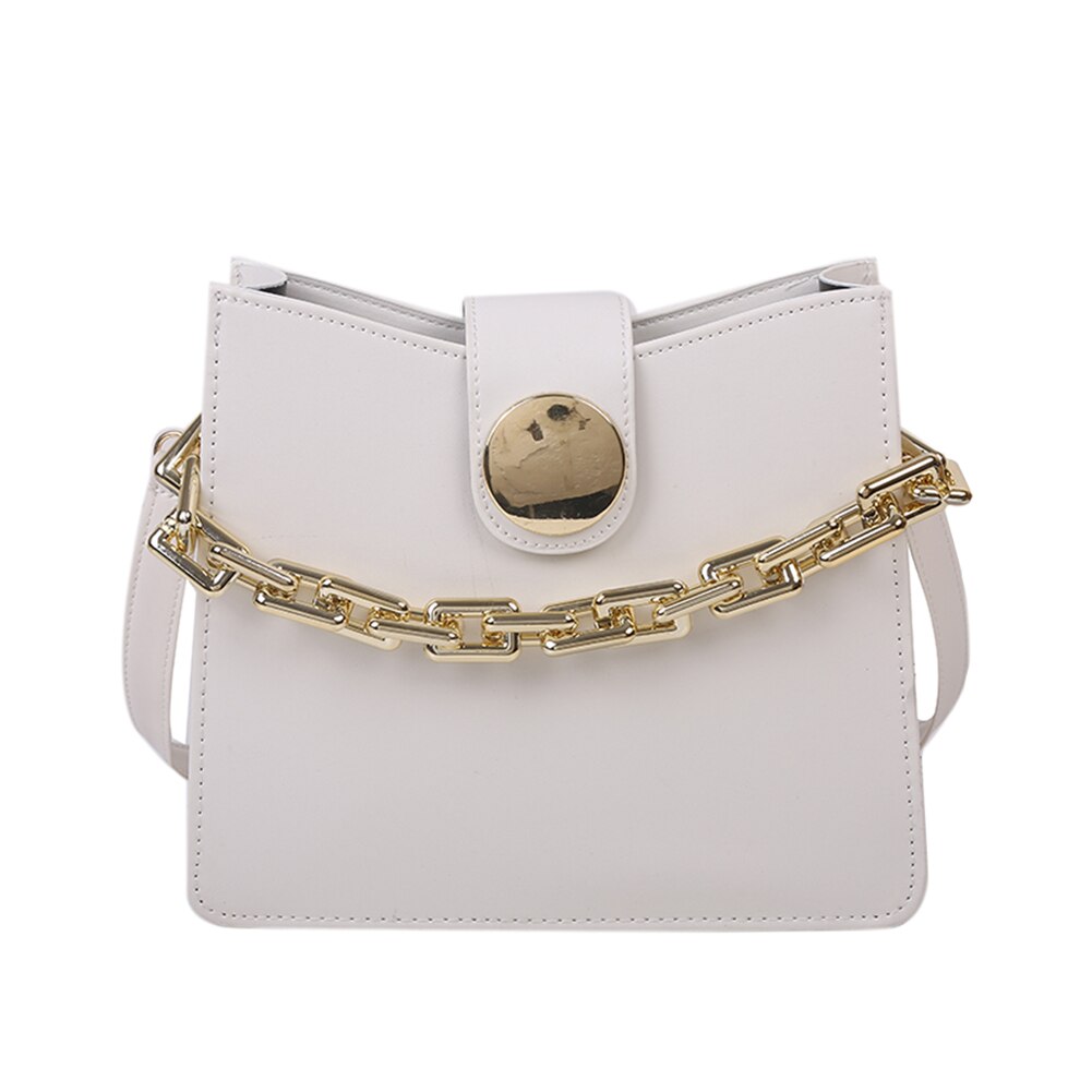 Youth Ladies Simple Versatile Bag Fashion Solid Color PU Leather Shoulder Bags for Women Chain Flap Buckle Totes
