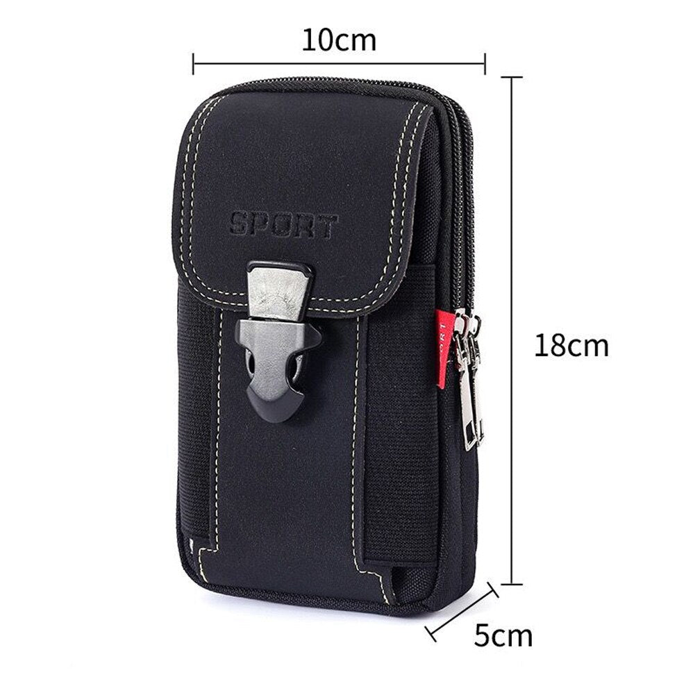 Vintage Men Solid Color PU Leather Waist Bag Casual Male Small Wallet Mobile Phone Bags Multi Layer Belt Pouch Coin Purse Cover