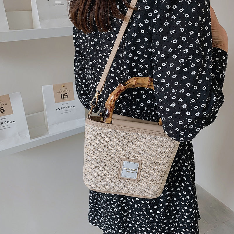 Women's Bag Straw Beach Shoulder Bag Ladies Summer Bamboo Handbag Fashion Luxury Designer Crossbody Bag High Quality Casual Tote