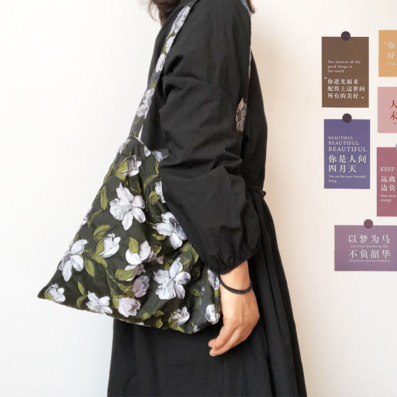 Shoulder Bag Handbag Jacquard Bag Black Vintage French Gardenia Embossed Jacquard Right Angle Underarm Bag