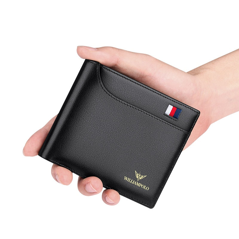 WILLIAMPOLO Luxury Brand Men‘s Wallet Casual Fashion Short Genuine Leather Wallet Card Holder Purse Slim Male Wallet