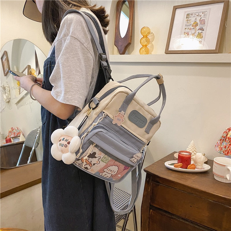 Korean Style Cute Backpacks Women Waterproof Nylon Small Shoulder Bags for Teenage Girls Schoolbags Flower Travel Backpack