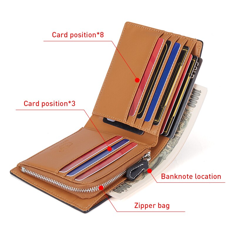 BISONDENIM New Men's Leather Folding Wallet Simple Luxury Fashion Wallet Zipper Coin Bag Multifunctional Card Holder W4545