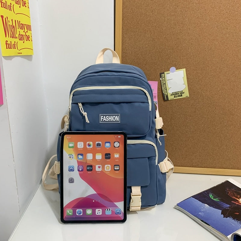 Laptop Backpacks Nylon Backpack Multi-pocket Multifunction Waterproof Large Capacity Solid Color Women Bag School Backpack