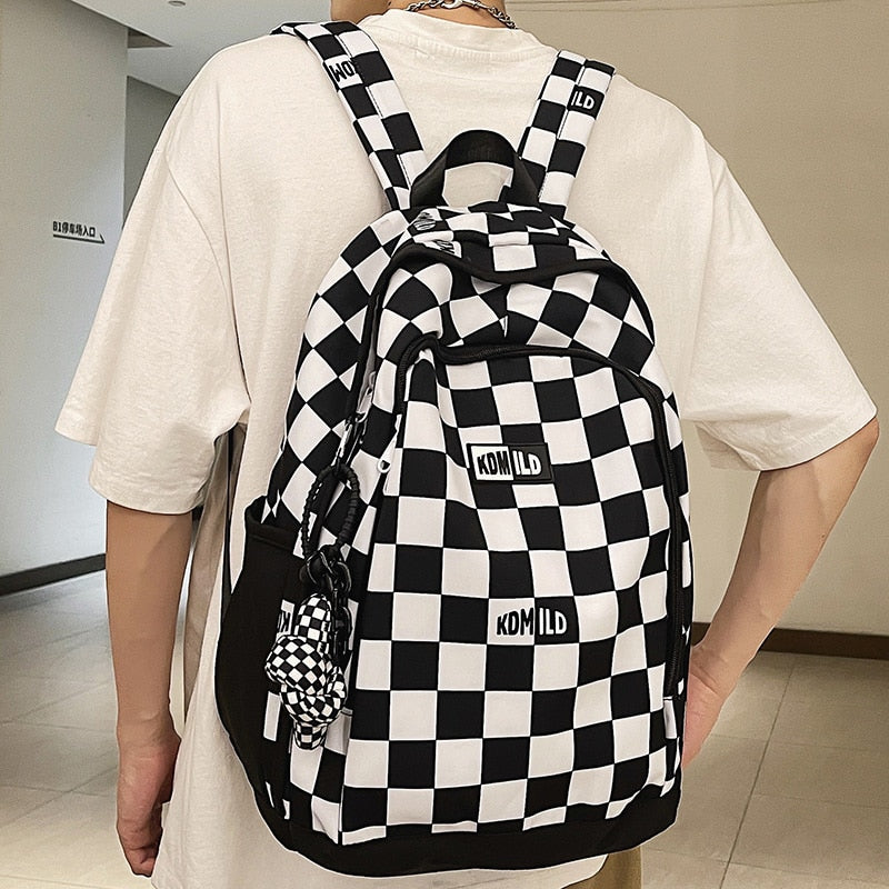 Male Women Plaid Backpack Fashion Lady Laptop School Bag New Girl Boy Backpack Trendy Female Men Travel Book Lattice Student Bag