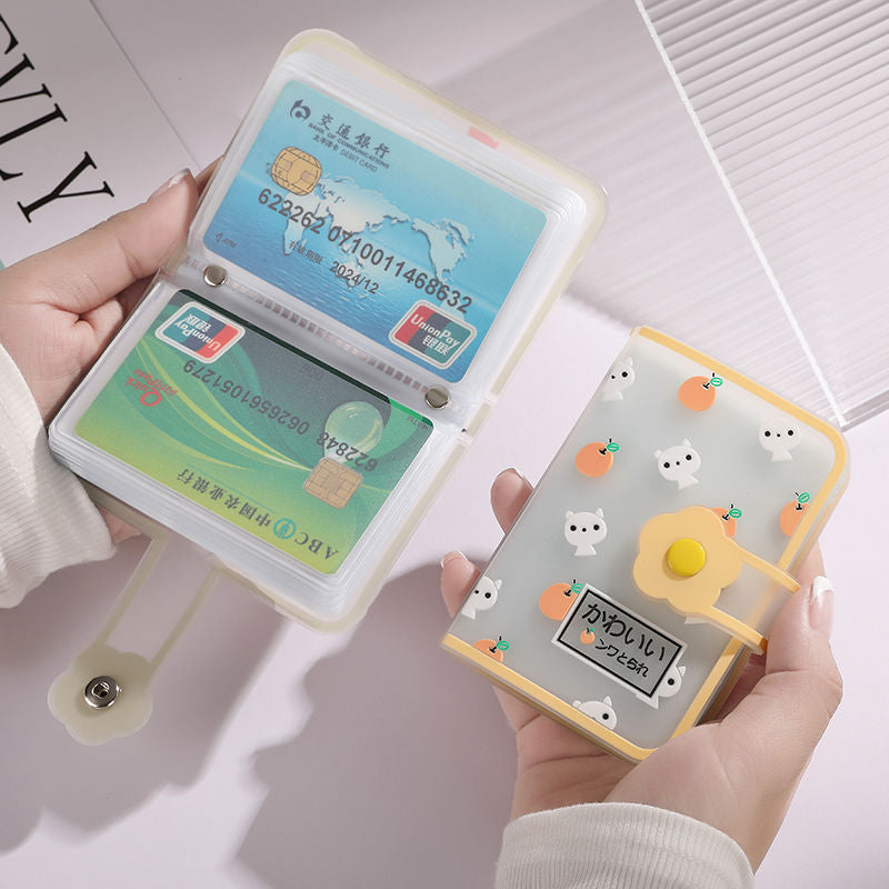 26 Card Slots Card Holder With Button Photocard ID Holder Photo Album Cute Cartoon Fruit Animal Print Name Card ID Holder Book