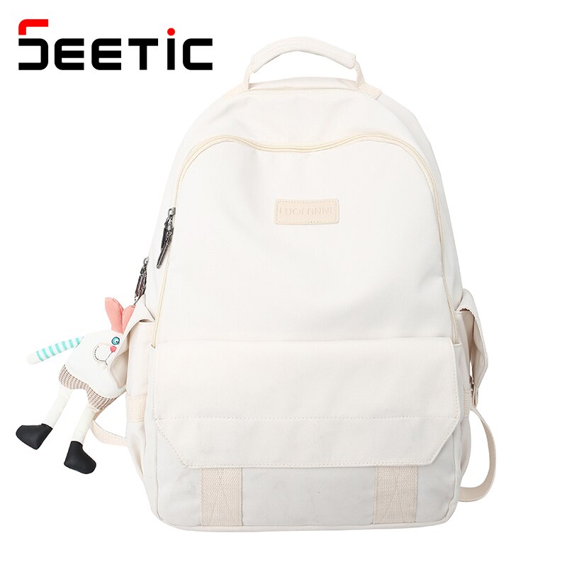 SEETIC Fashion Women School Backpacks Solid Color Famale Backpack Waterproof Nylon Student Backpack Women Casual Schoolbag