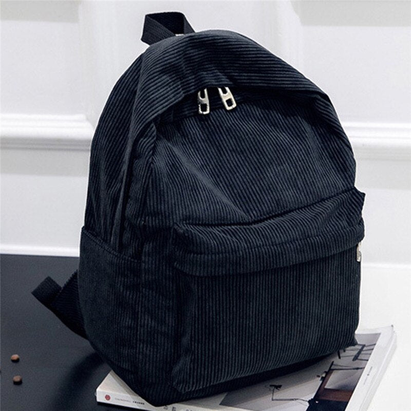 Fashion Woman Mini Simple Corduroy Backpacks Campus Style Knapsack Capacity Double Shoulder Bag School Corduroy Backpack