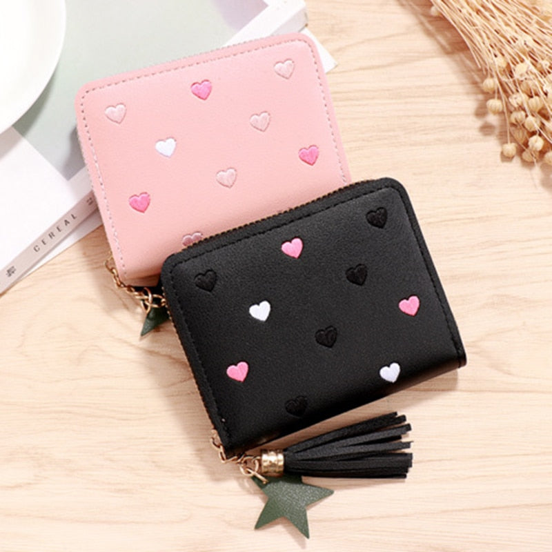 1PC Women Small Wallet Ladies Mini Tassel Wallet Cute Girl Short Zipper Lovely Pu Leather Coin Purse Female Hand Wallet Purse