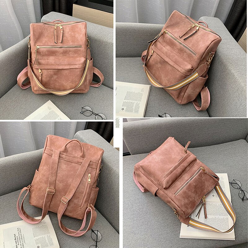 New Designer Women Bag Retro Leisure Backpack Female PU Leather Vintage Backpack Luxurious Shoulder Bag Fashion Female Bag