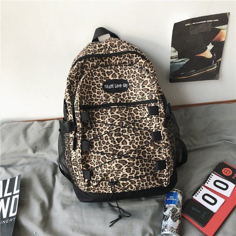 Backpacks Leopard Vintage Couple Canvas Bag Korean Harajuku Ulzzang Large Capacity School Backpack Unisex Stylish Waterproof Ins