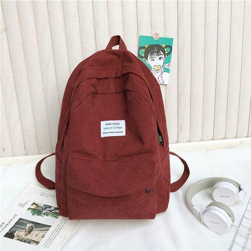 Retro women backpack Fashion high school college students book bag Simple corduroy Female backpacks large capacity Bags Rucksack