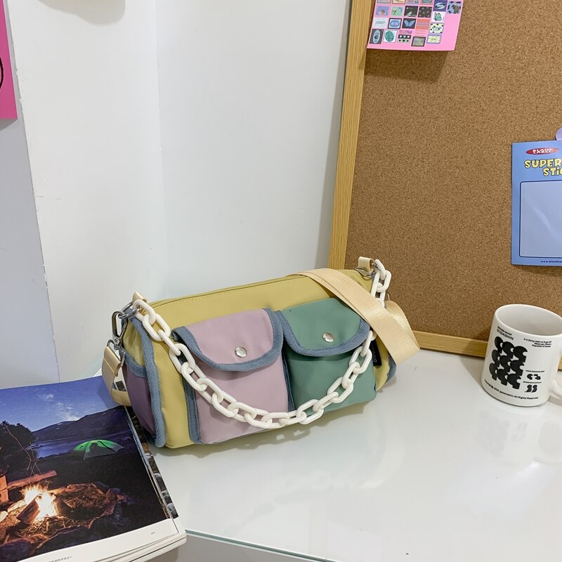 Kawaii Contrast Color Women Bag Fashion Double Pocket Chain Lady's Bag Female Leisure Shoulder Bag Cute messenger Bags Small