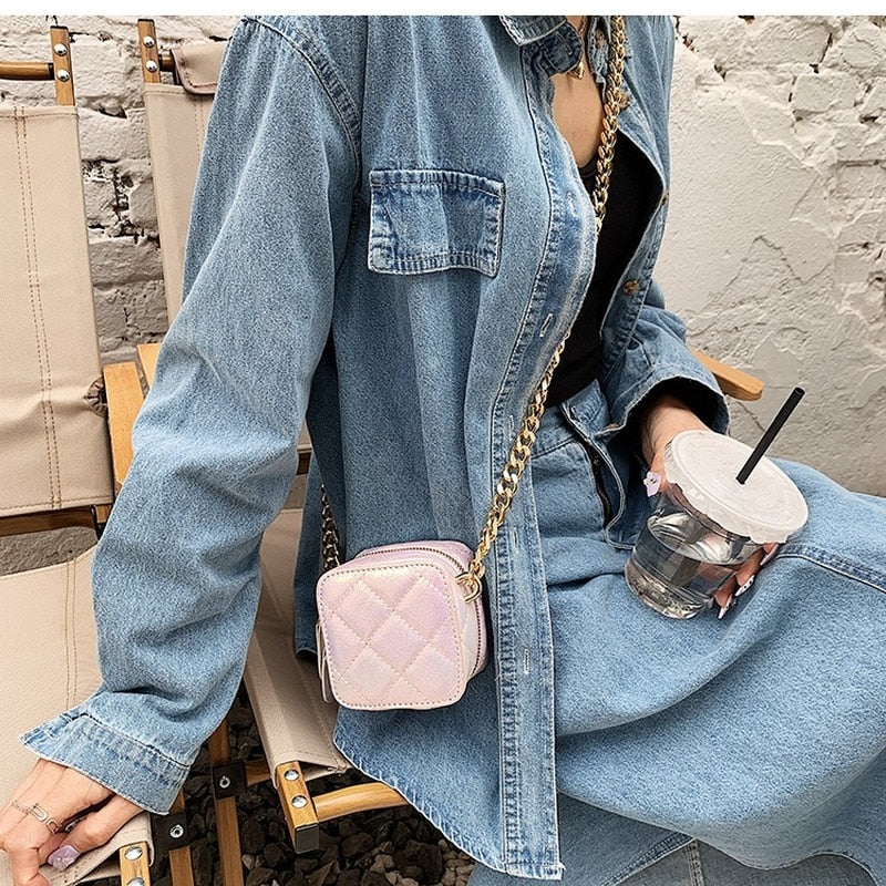 Lattice Mini Cute Bag for Women Luxury Handbags Women Bags Designer Leather Small Shoulder Bag Female Zip Purse