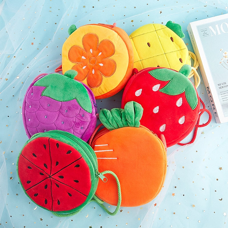 1PCS Girl Simulation Fruit Bag Children Watermelon Strawberry Shoulder Bag Plush Messenger Bag Coin Purse