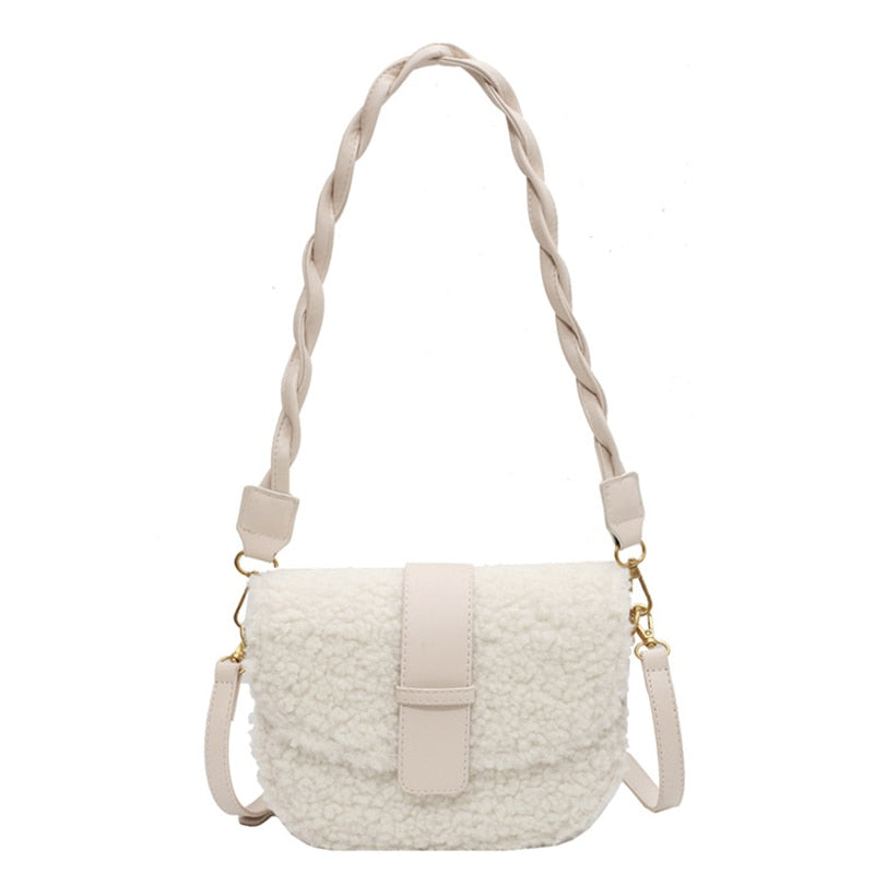 Winter Women's Shoulder Bag Messenger Weave Strap Saddle Armpit Bag New High-quality Plush Fur Bag Women's Handbag Designer
