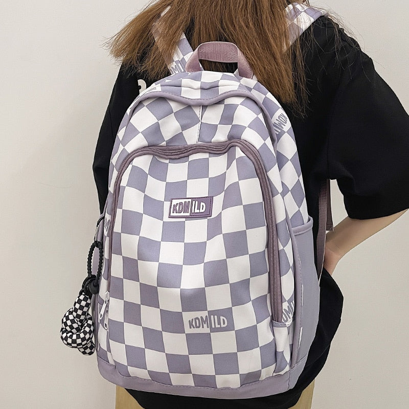 Male Women Plaid Backpack Fashion Lady Laptop School Bag New Girl Boy Backpack Trendy Female Men Travel Book Lattice Student Bag