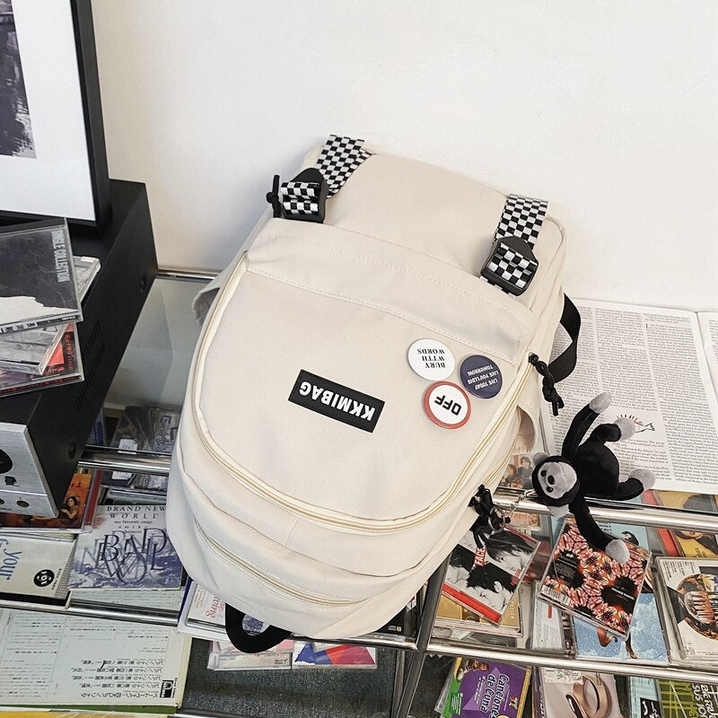 EnoPella Fashion Waterproof Backpack Cute Nylon simple Women Student Female Men Black Kawaii College Schoolbags Girl Bag