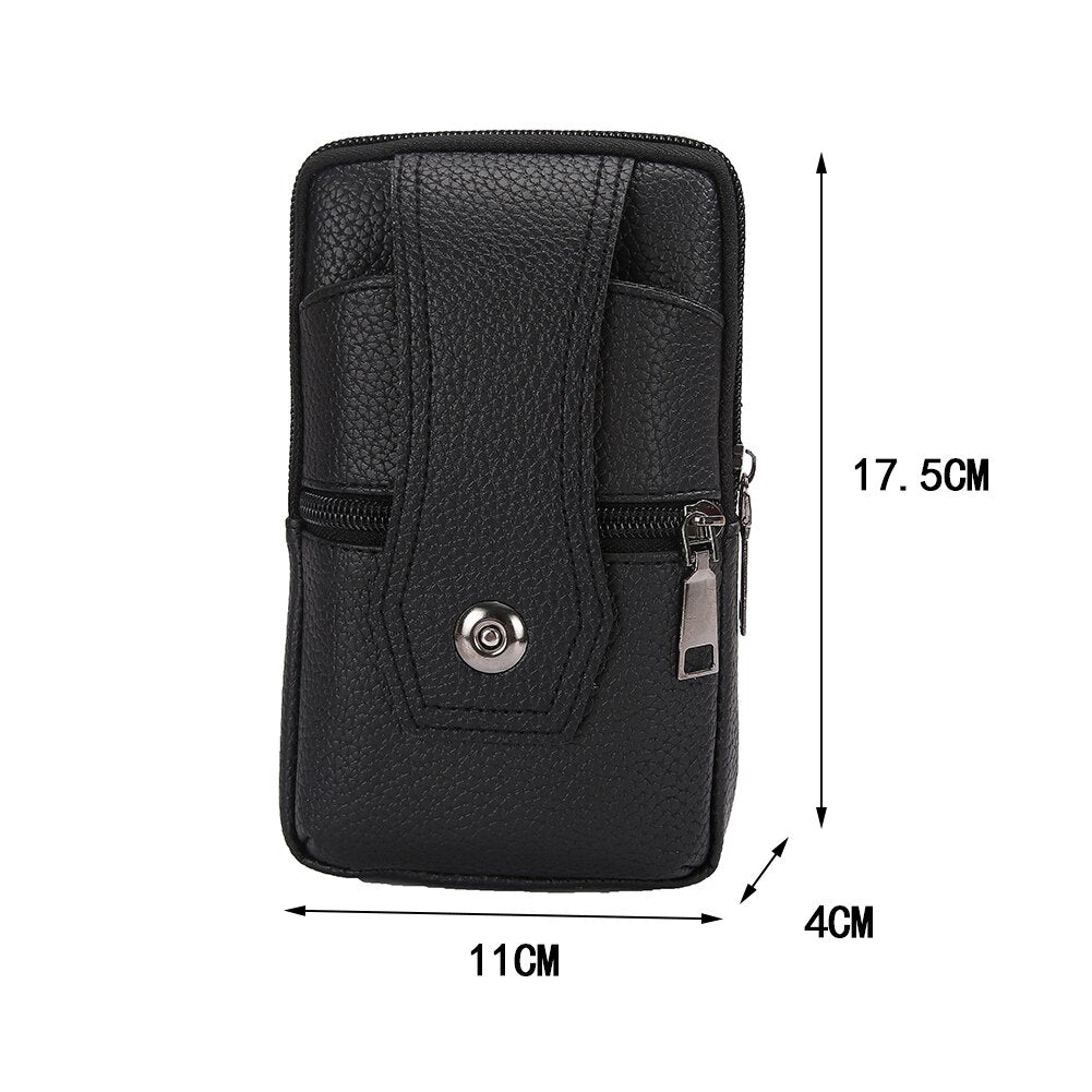 Vintage Men Solid Color PU Leather Waist Bag Casual Male Small Wallet Mobile Phone Bags Multi Layer Belt Pouch Coin Purse Cover