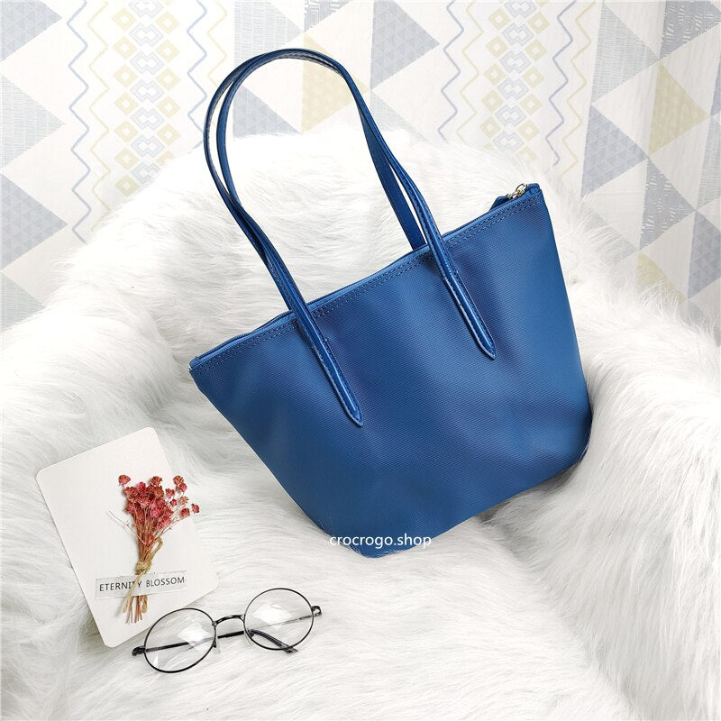 Women's Large Capacity Zipper Shopping Travel Tote Bag Fashion Casual Waterproof PVC Mobile Phone Change Shoulder Bag