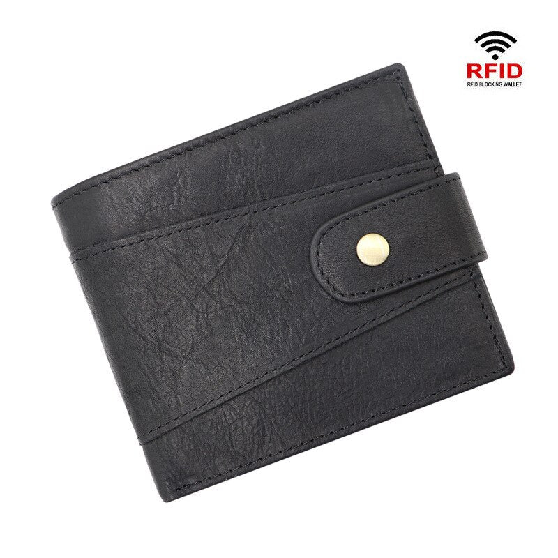 Cowhide Genuine Leather Men Wallet RFID Anti Theft Wallets Coin Purse Clutch Hasp Open Retro Long Wallet Multifunctional 3 Fold