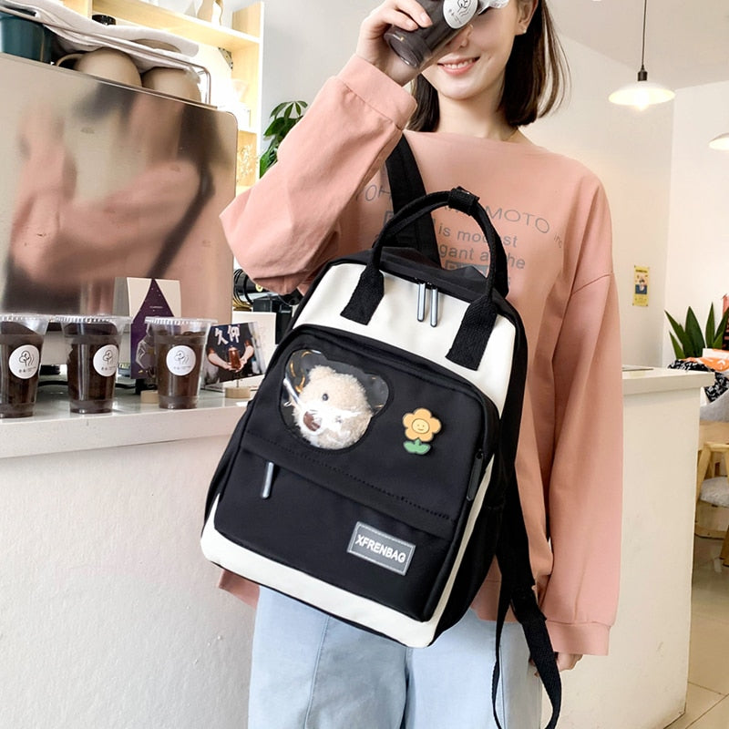 DCIMOR New Portable Nylon Women Backpack Female Cute Ring Buckle Travel Bag Teenage Girl Transparent Schoolbag Fashion Bookbag
