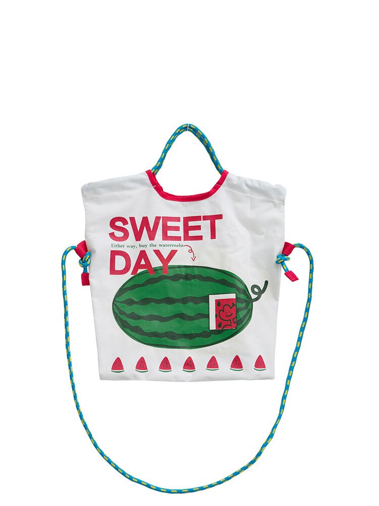 Bebobsons New Canvas Reusable Shoulder Bag Women Fruit Print Luxury Handbag Large Capacity Shopping Bag