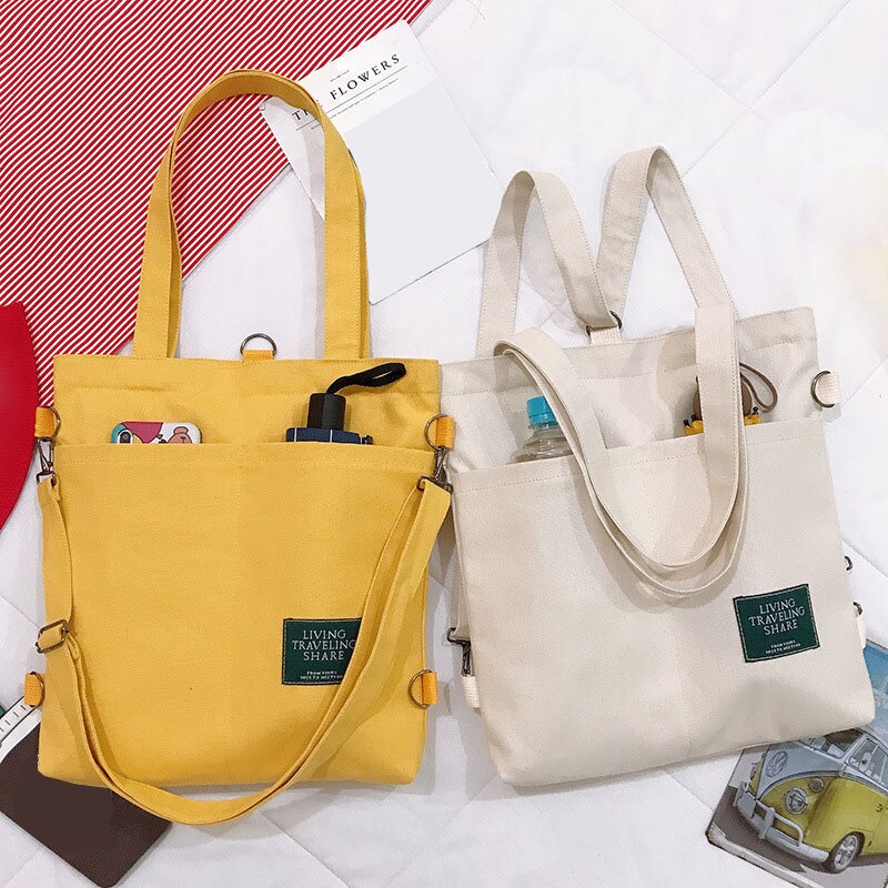 Solid Large Capacity Girl Canvas Shoulder Female Bags Women's School Messenger Bags for Students Shoulder Ladies Handbag
